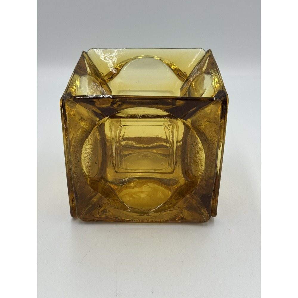 Art Glass Ashtray Amber Vase Planter Candle Holder Sculpture 5" Heavy 70's